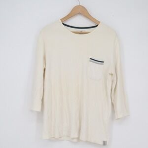 Adlib Mens Large Cream Cotton Long Sleeve Pocket Tee Off White Minimalist Trim